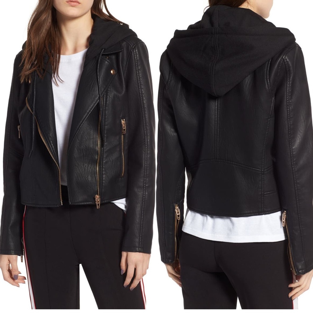 BLANK NYC Leather Jacket with Removable Hood